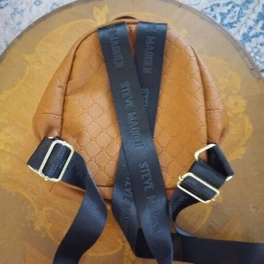 Steve Madden Mini Backpack‎ Mint BBLogo Cognac Brown Bag Purse Adjustable Straps